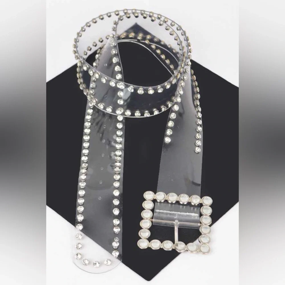 Plus Size Silver Pearl Embellished Clear Statement Belt